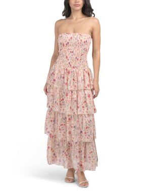 AVEC LES FILLES Drop Waist Smocked Maxi Dress